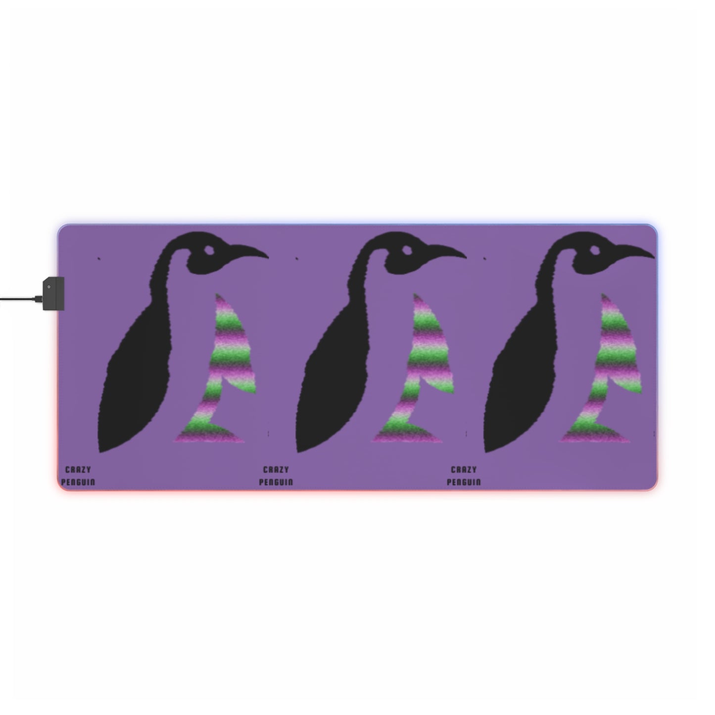 LED Gaming Mouse Pad: Crazy Penguin World Logo Lite Purple