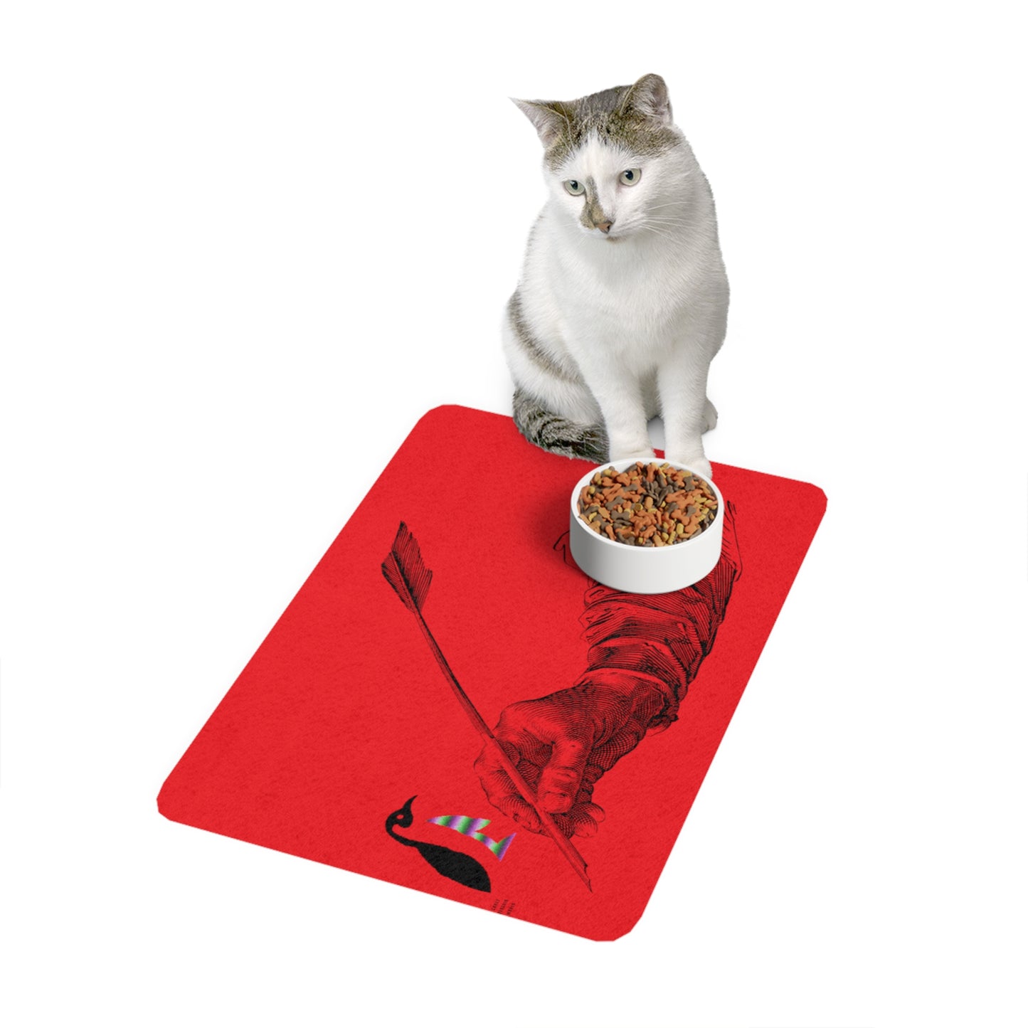 Pet Food Mat: Writing Red