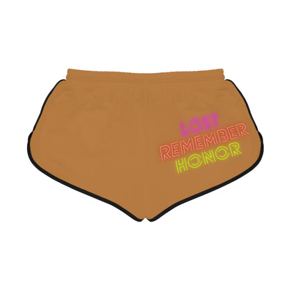 Women's Relaxed Shorts: Crazy Penguin World Logo Lite Brown