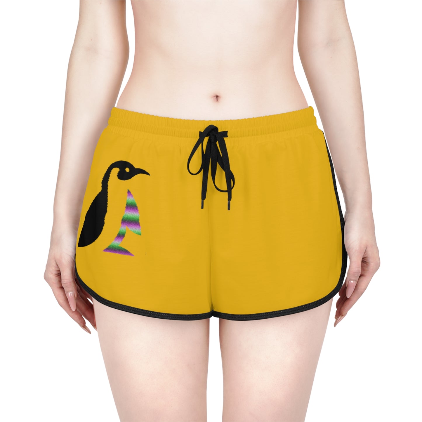 Women's Relaxed Shorts: Crazy Penguin World Logo Yellow