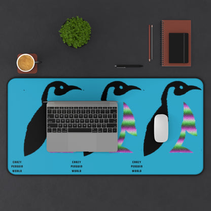 Desk Mat: Crazy Penguin World Logo Turquoise