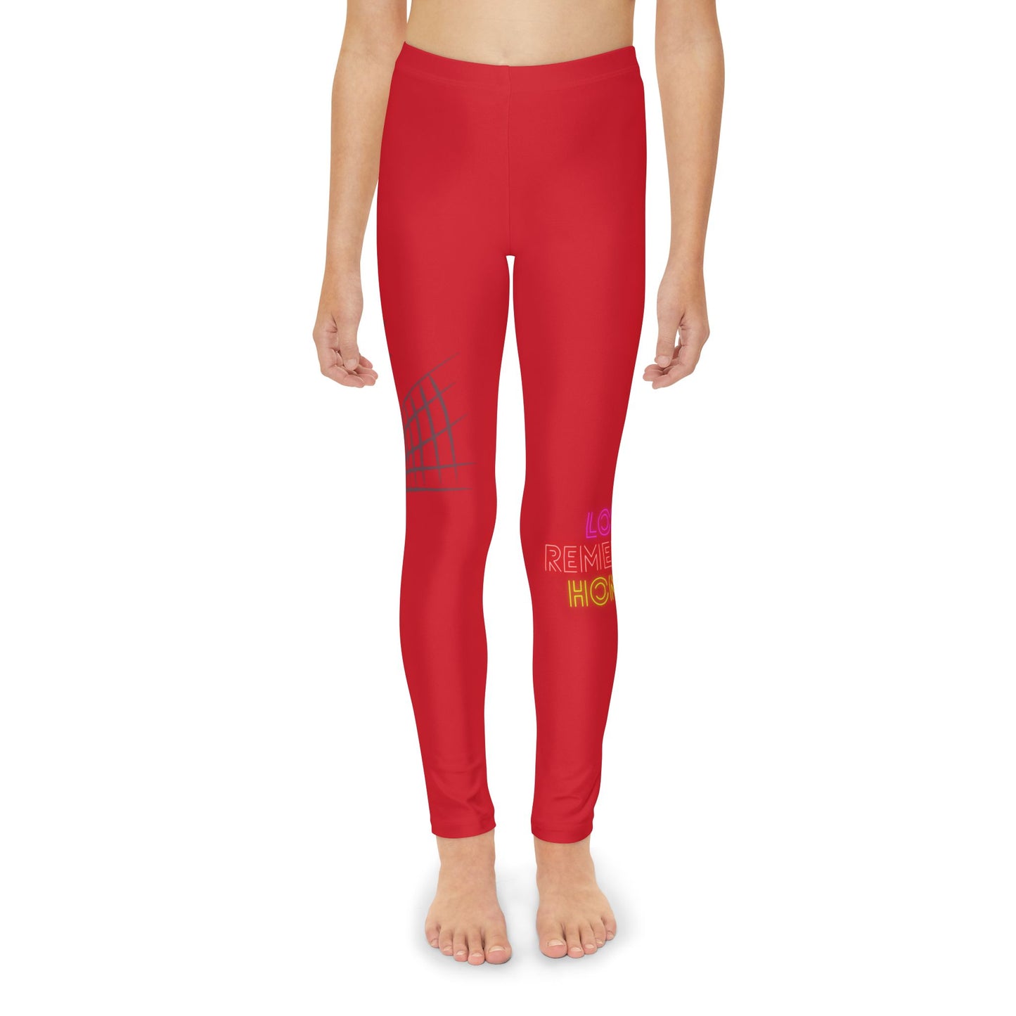 Youth Full-Length Leggings: Volleyball Dark Red