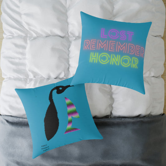 Spun Polyester Pillow: Crazy Penguin World Logo Turquoise