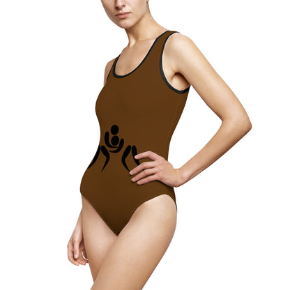 Women's Classic One-Piece Swimsuit: Wrestling Brown