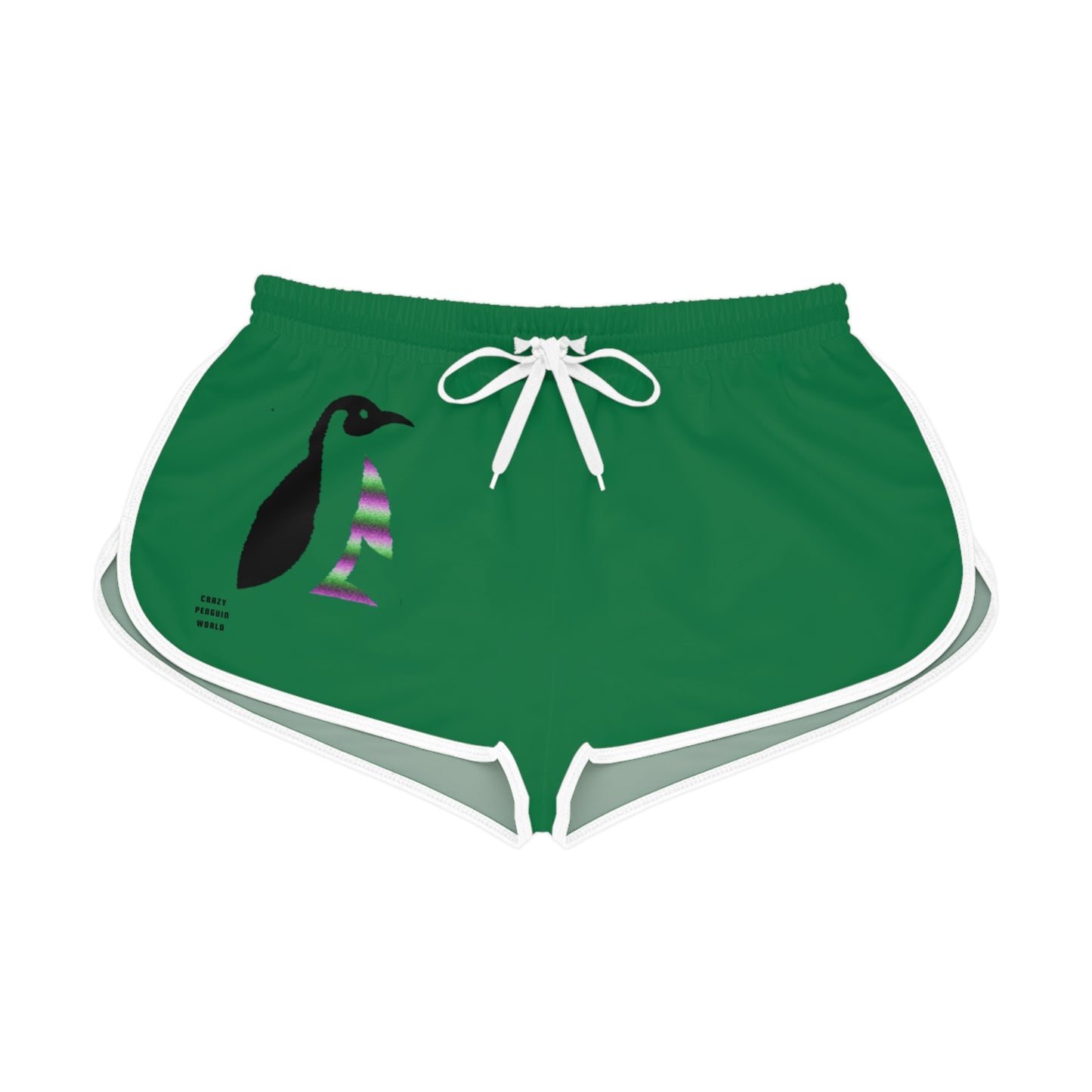 Women's Relaxed Shorts: Crazy Penguin World Logo Dark Green