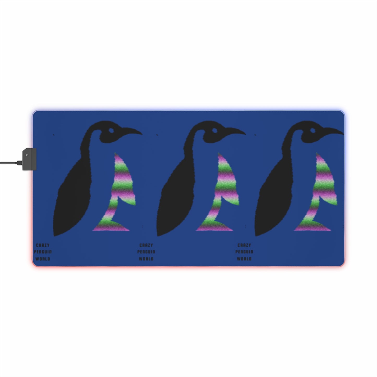 LED Gaming Mouse Pad: Crazy Penguin World Logo Dark Blue