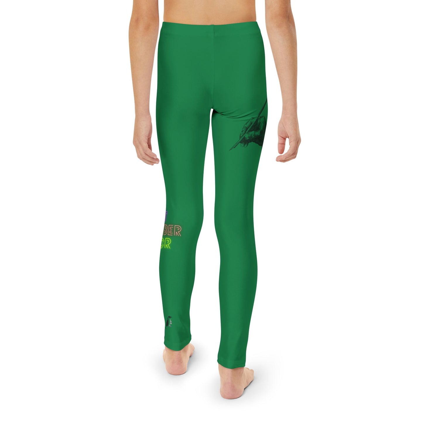 Youth Full-Length Leggings: Writing Dark Green