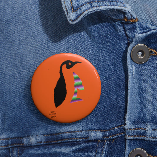 Custom Pin Buttons Crazy Penguin World Logo Orange