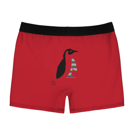 Men's Boxer Briefs: Crazy Penguin World Logo Dark Red