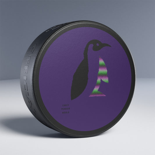 Hockey Puck: Crazy Penguin World Logo Purple