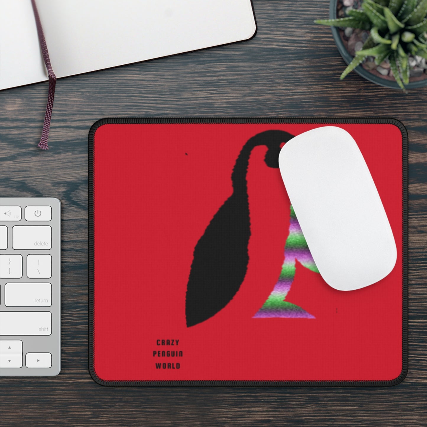 Gaming Mouse Pad: Crazy Penguin World Logo Dark Red