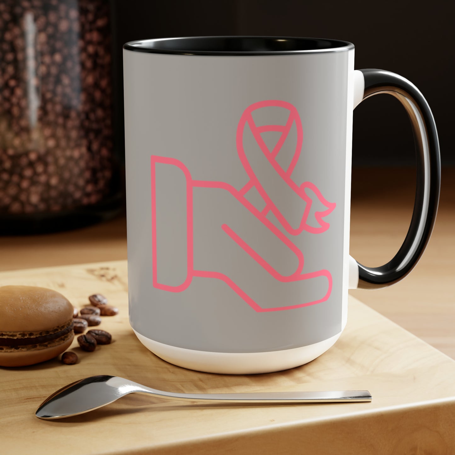 Two-Tone Coffee Mugs, 15oz: Fight Cancer Lite Grey