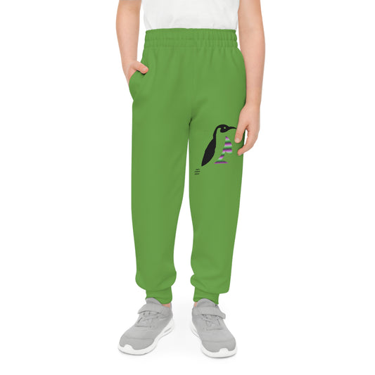 Youth Joggers: Crazy Penguin World Logo Green