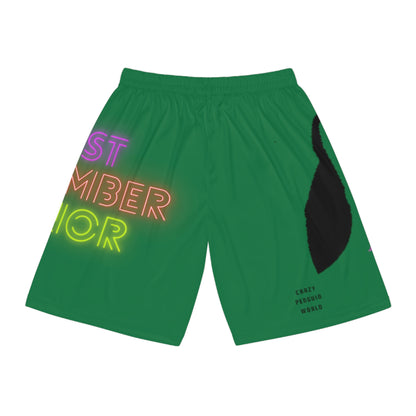 Basketball Shorts: Crazy Penguin World Logo Dark Green