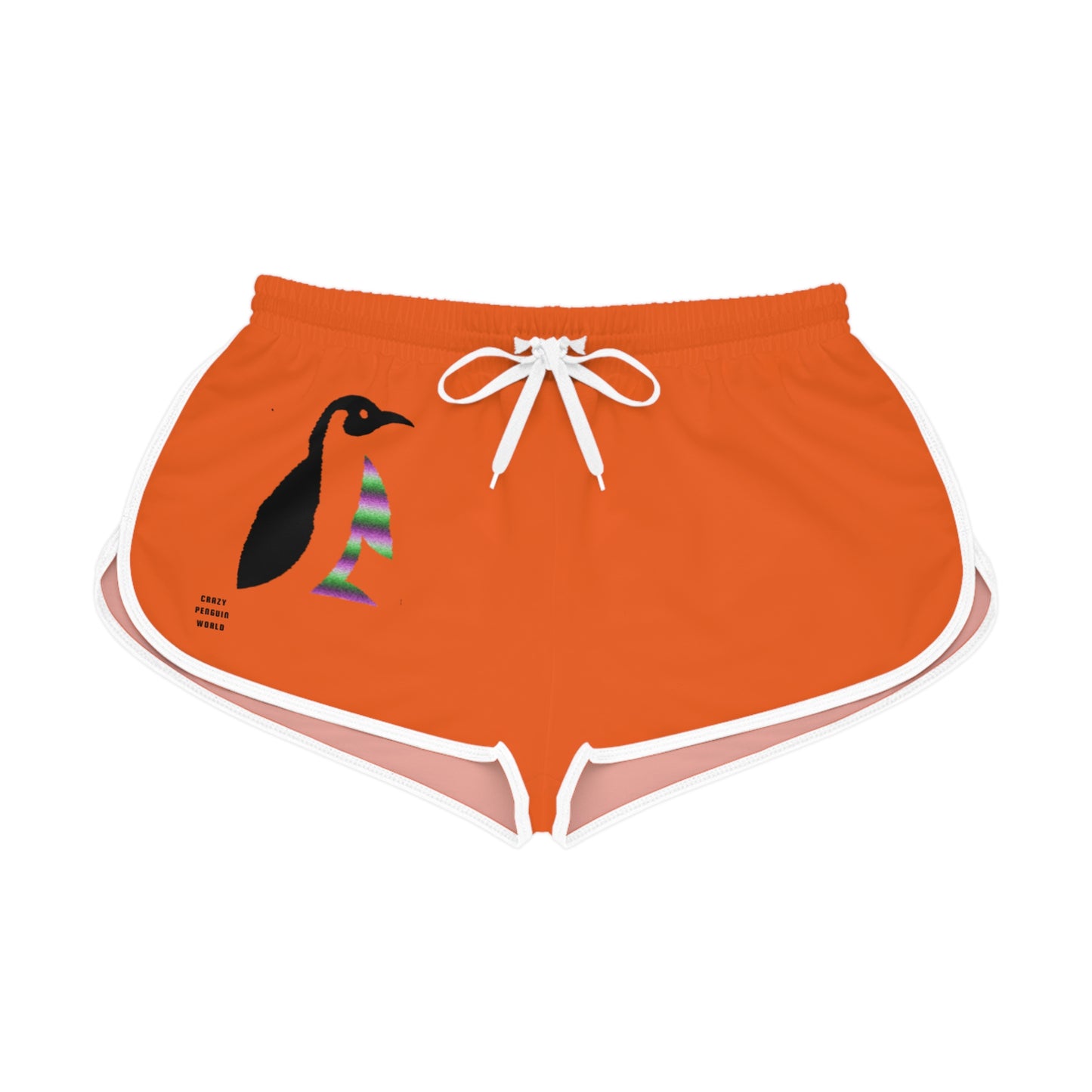 Women's Relaxed Shorts: Crazy Penguin World Logo Orange