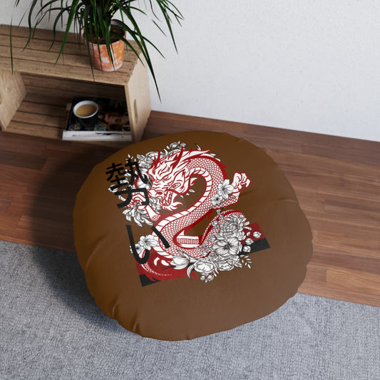 Tufted Floor Pillow, Round: Dragons Brown