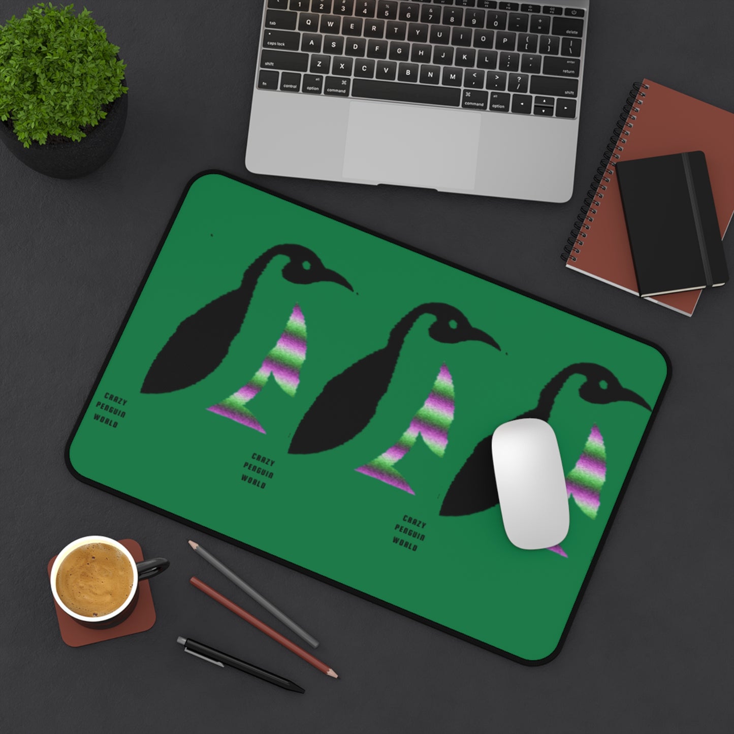 Desk Mat: Crazy Penguin World Logo Dark Green