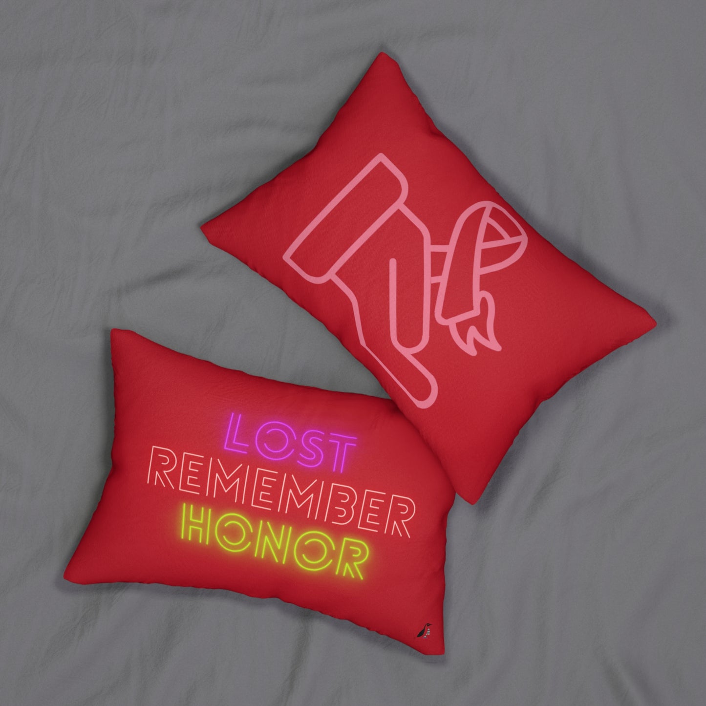 Spun Polyester Lumbar Pillow: Fight Cancer Dark Red