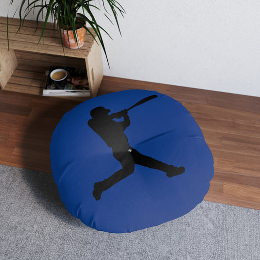 Tufted Floor Pillow, Round: Baseball Dark Blue