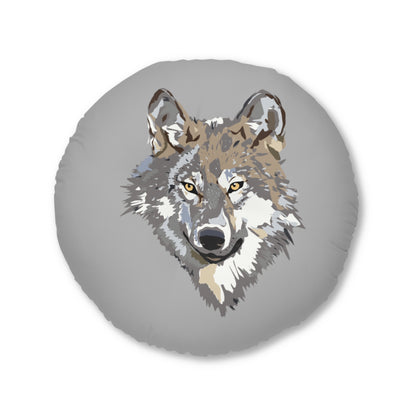 Tufted Floor Pillow, Round: Wolves Lite Grey
