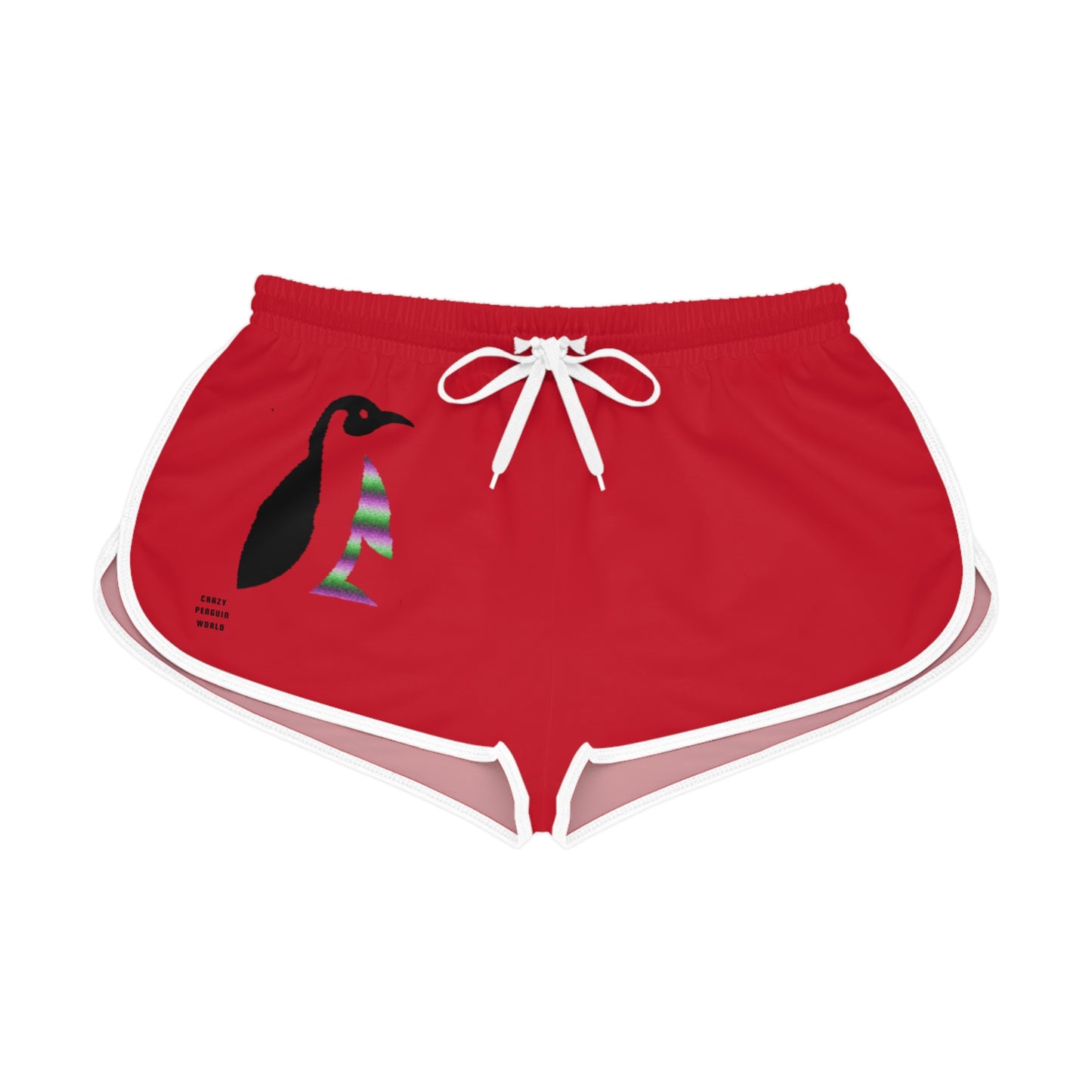 Women's Relaxed Shorts: Crazy Penguin World Logo Dark Red