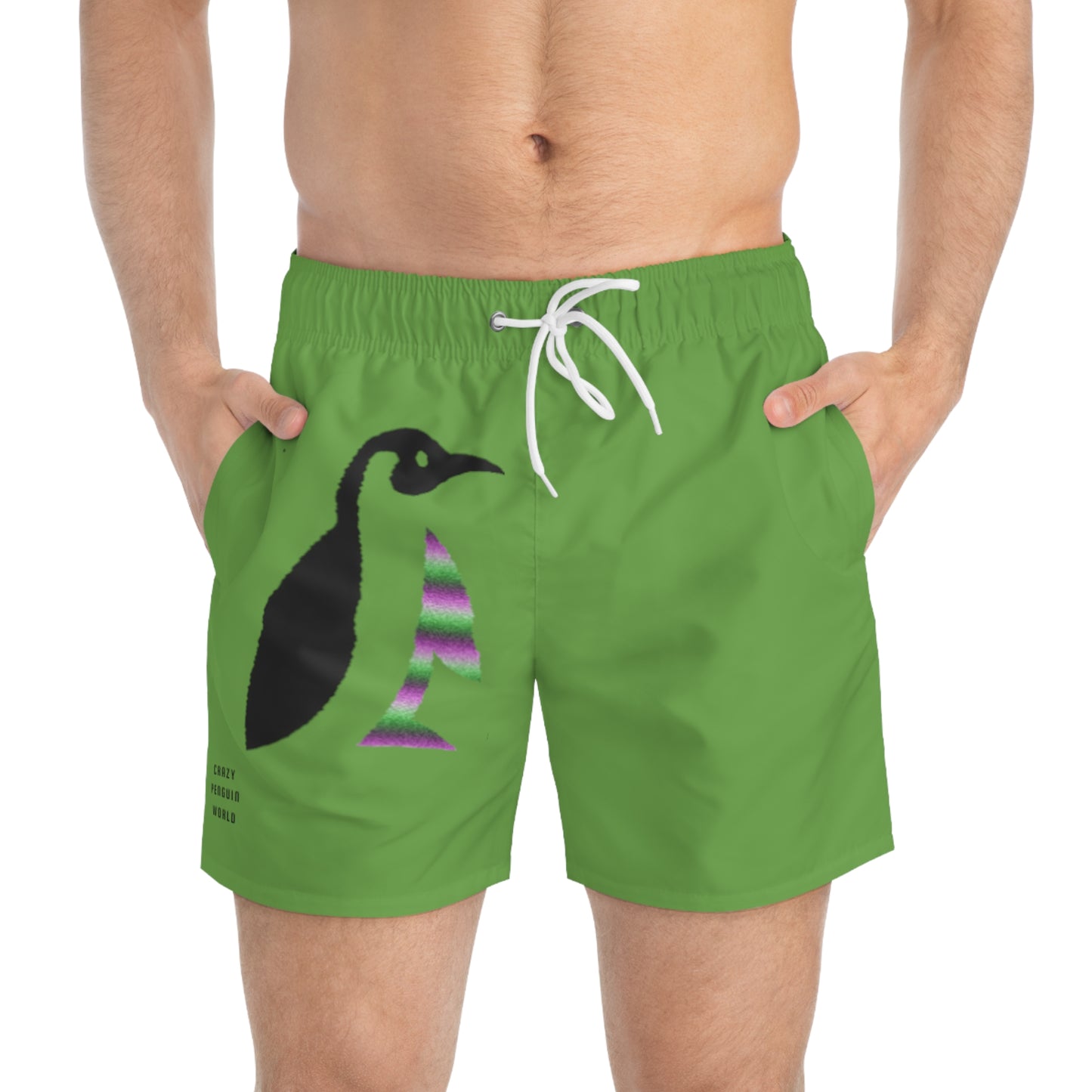 Swim Trunks: Crazy Penguin World Logo Green