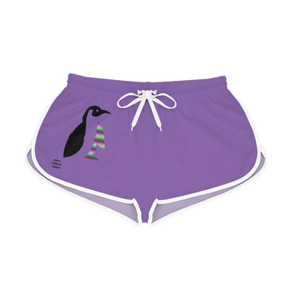 Women's Relaxed Shorts: Crazy Penguin World Logo Lite Purple