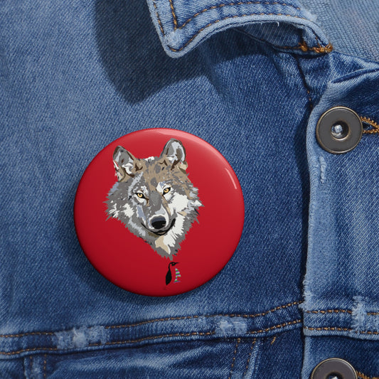Custom Pin Buttons Wolves Dark Red