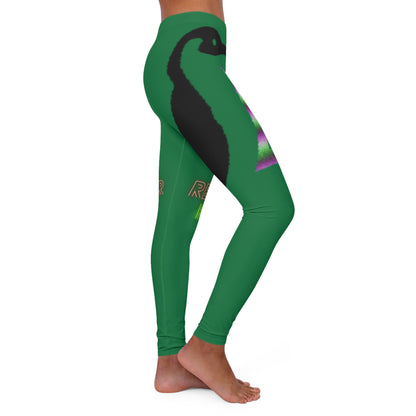 Women's Spandex Leggings: Crazy Penguin World Logo Dark Green