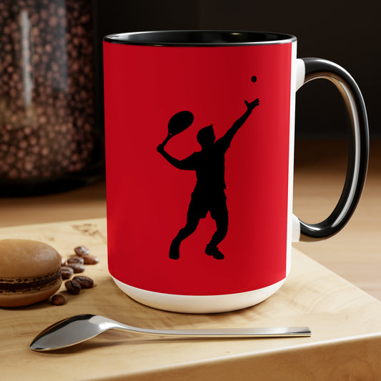 Two-Tone Coffee Mugs, 15oz: Tennis Dark Red