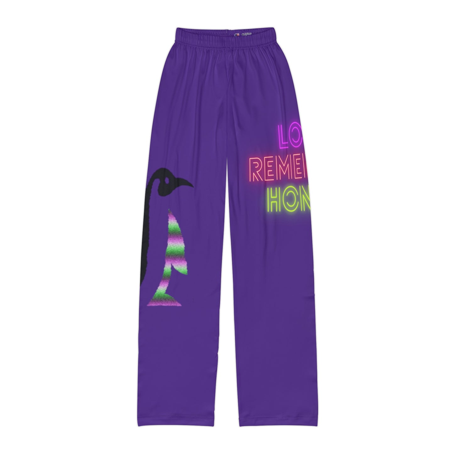 Kids Pajama Pants: Crazy Penguin World Logo Purple 