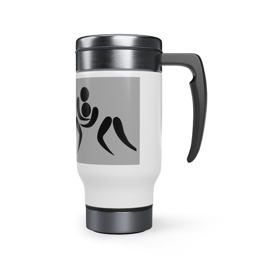 Stainless Steel Travel Mug with Handle, 14oz: Wrestling Lite Grey