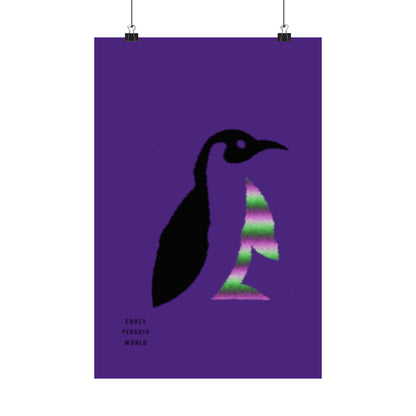 Premium Matte Vertical Posters: Crazy Penguin World Logo Purple