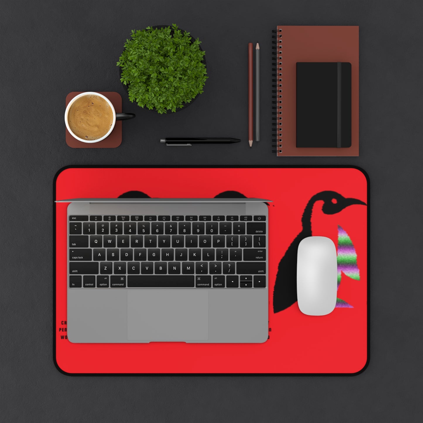 Desk Mat: Crazy Penguin World Logo Red