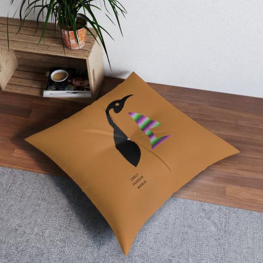 Tufted Floor Pillow, Square: Crazy Penguin World Logo Lite Brown