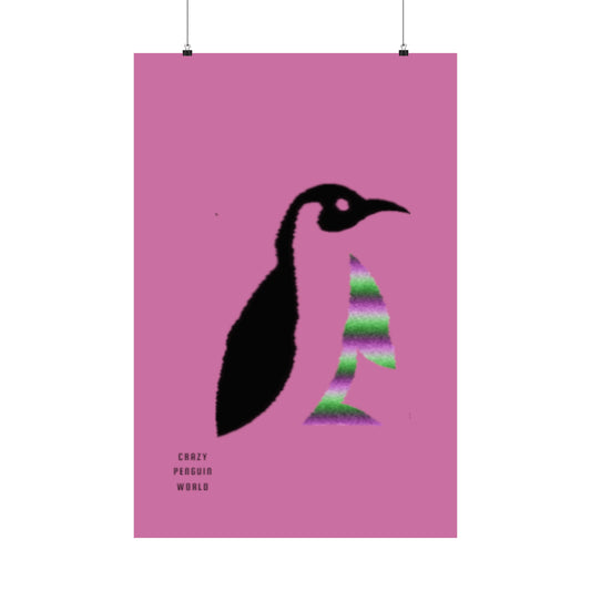 Premium Matte Vertical Posters: Crazy Penguin World Logo Lite Pink
