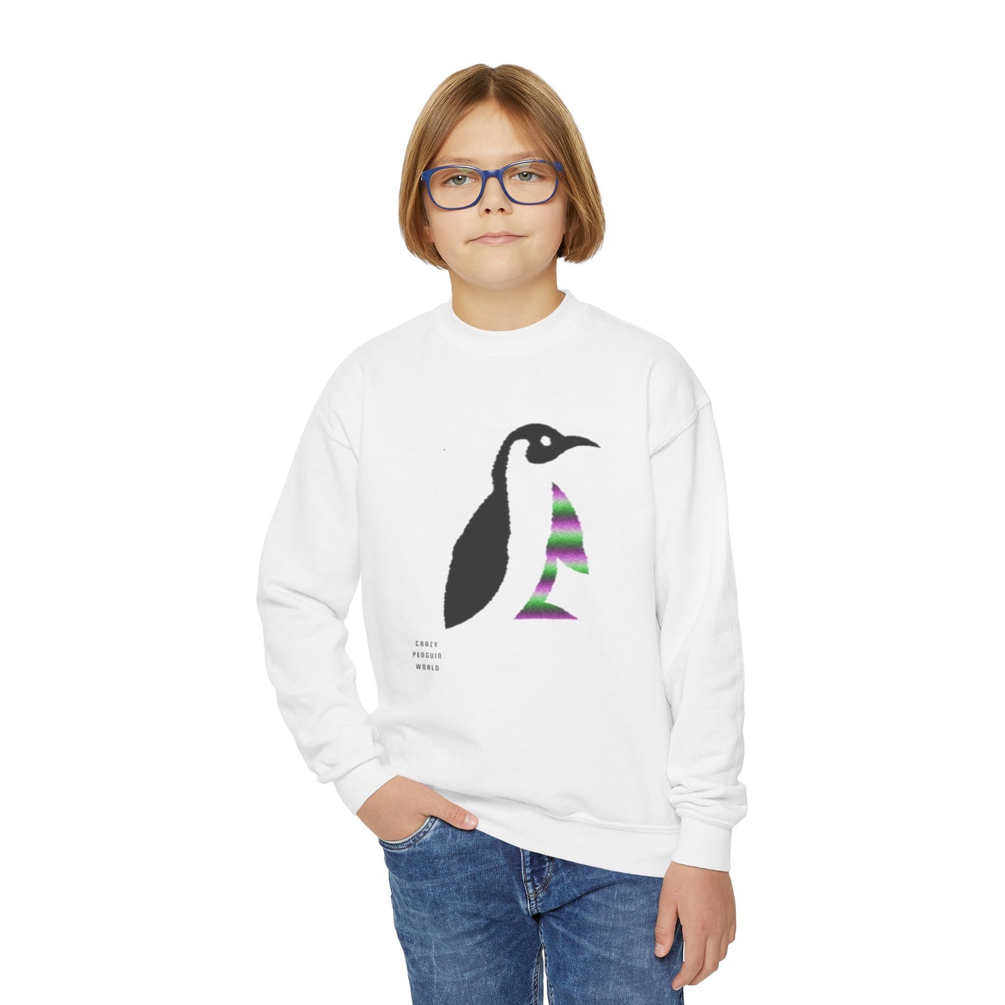 Youth Crewneck Sweatshirt: Crazy Penguin World Logo