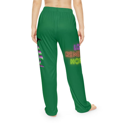 Women's Pajama Pants: Crazy Penguin World Logo Dark Green