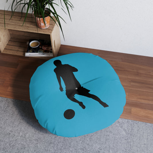 Tufted Floor Pillow, Round: Soccer Turquoise