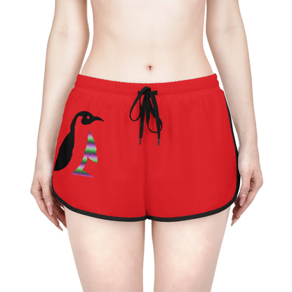 Women's Relaxed Shorts: Crazy Penguin World Logo Red