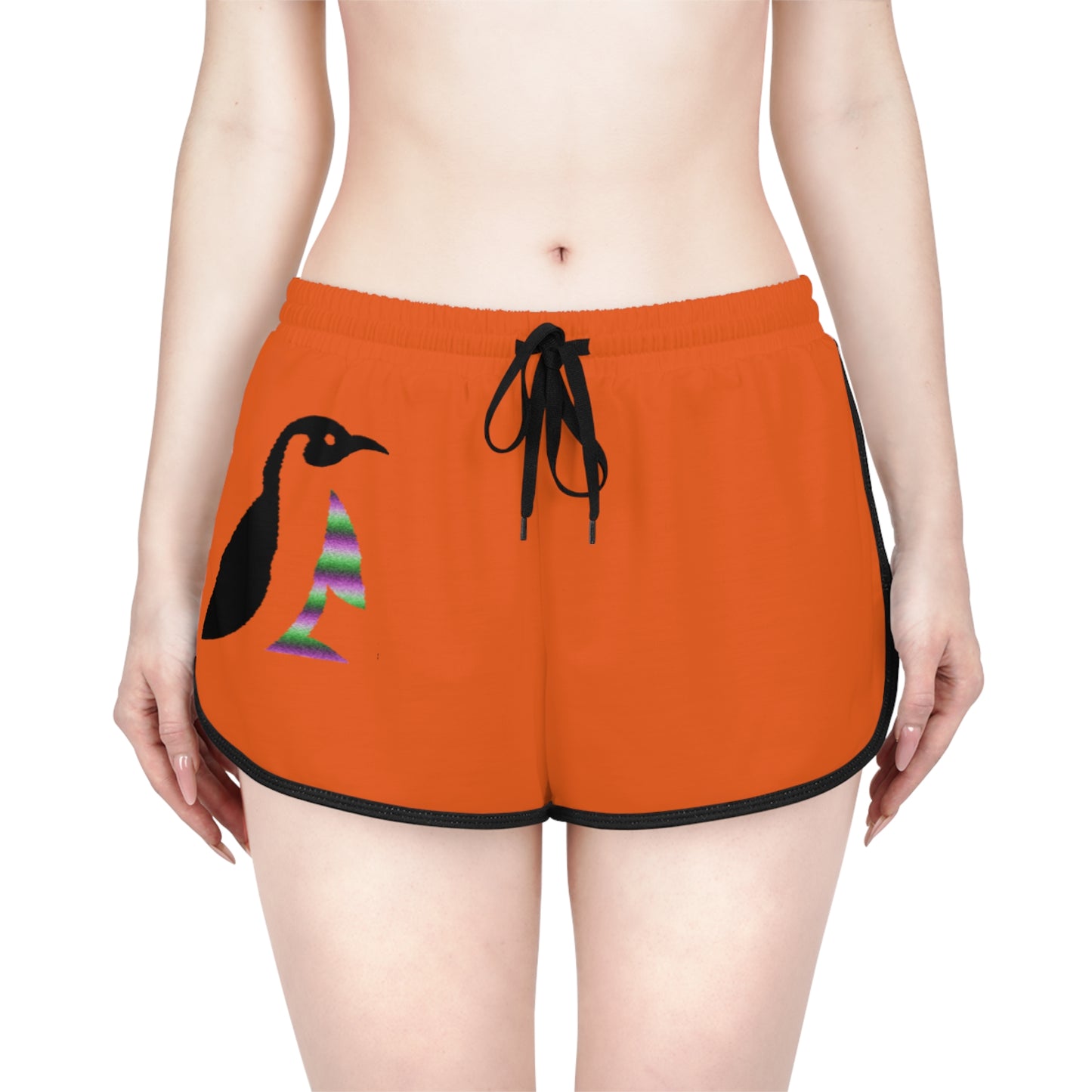 Women's Relaxed Shorts: Crazy Penguin World Logo Orange