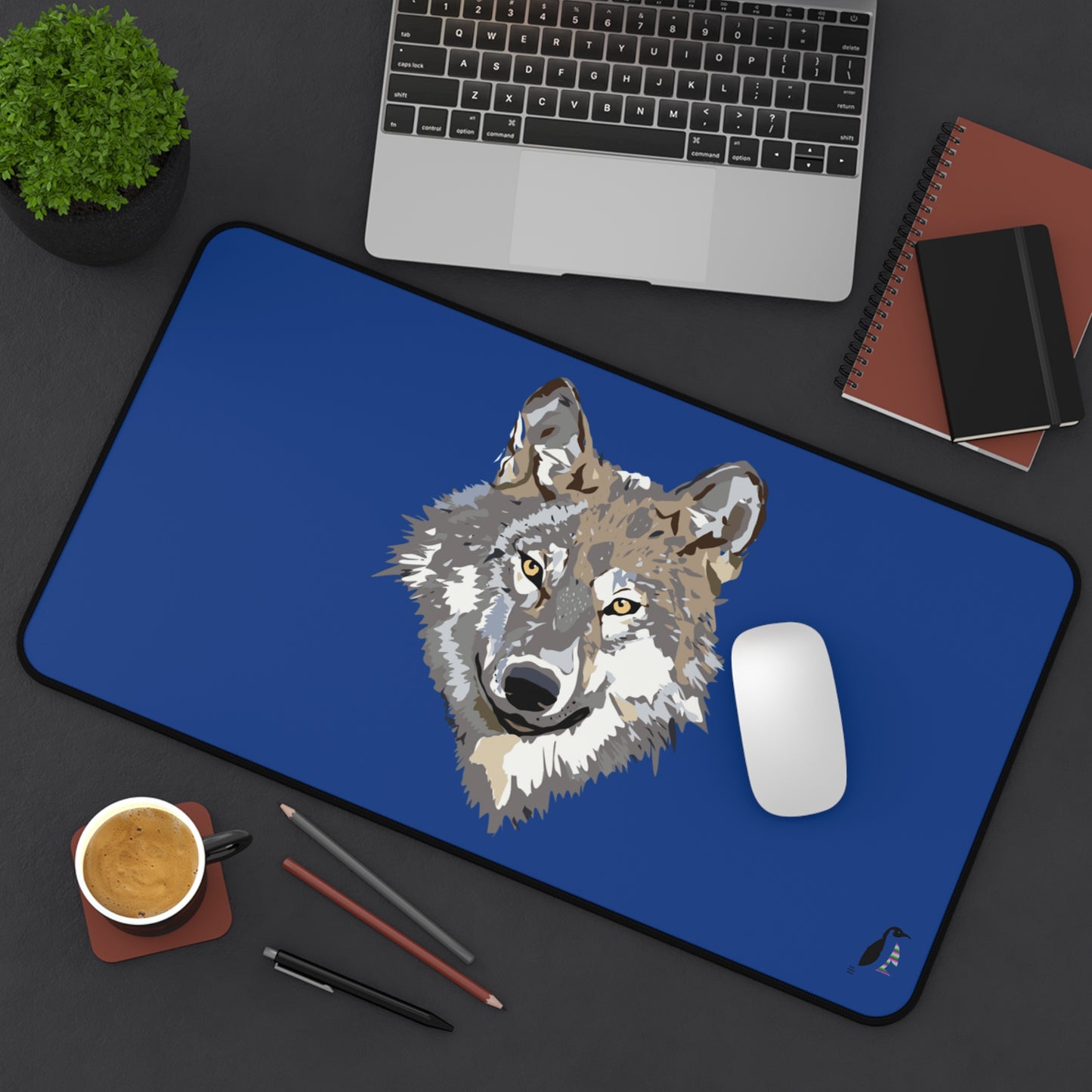 Desk Mat: Wolves Dark Blue