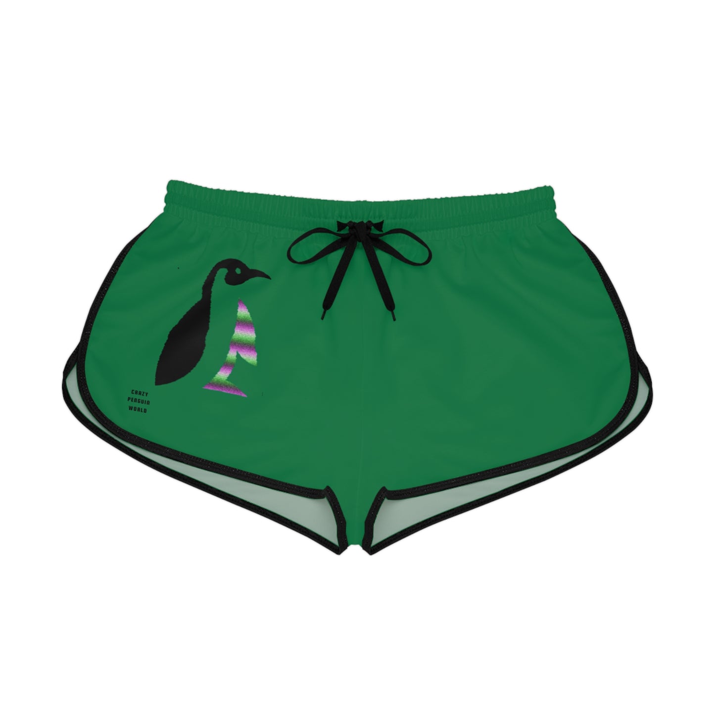 Women's Relaxed Shorts: Crazy Penguin World Logo Dark Green