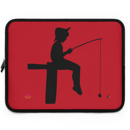 Laptop Sleeve: Fishing Dark Red