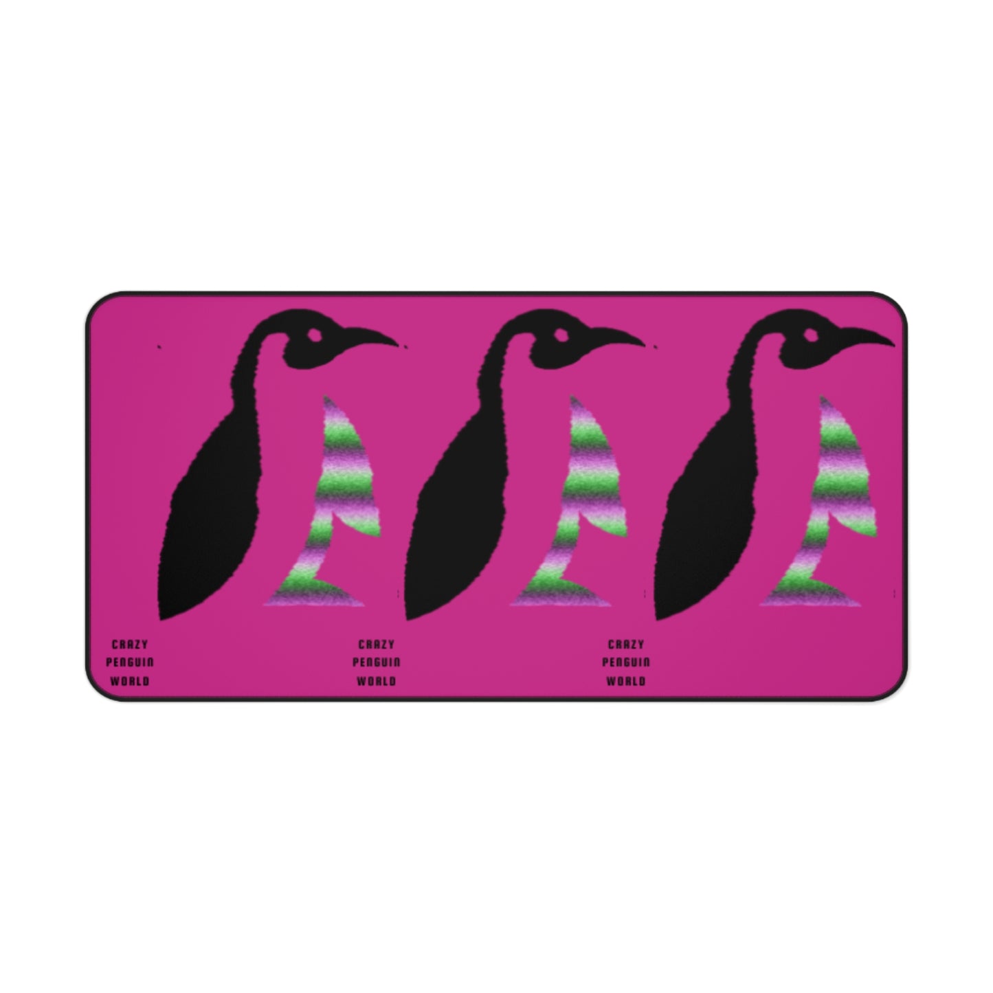 Desk Mat: Crazy Penguin World Logo Pink