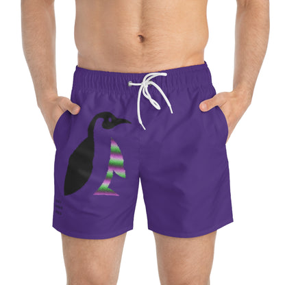 Swim Trunks: Crazy Penguin World Logo Purple