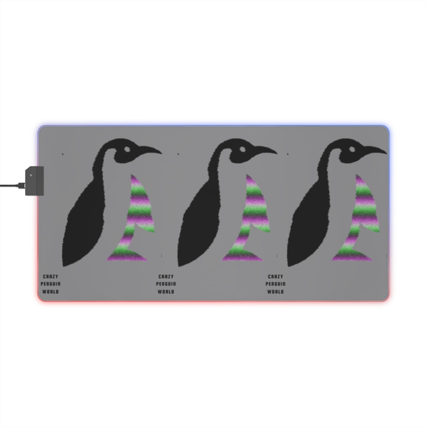 LED Gaming Mouse Pad: Crazy Penguin World Logo Grey