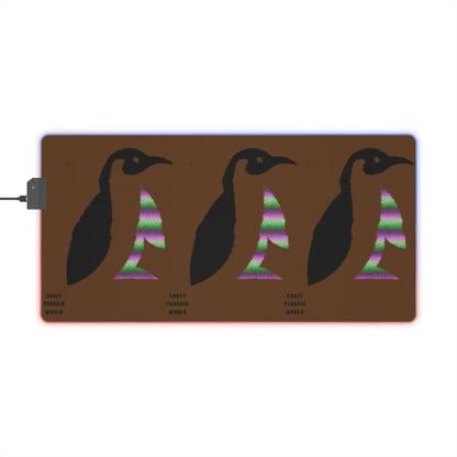 LED Gaming Mouse Pad: Crazy Penguin World Logo Brown