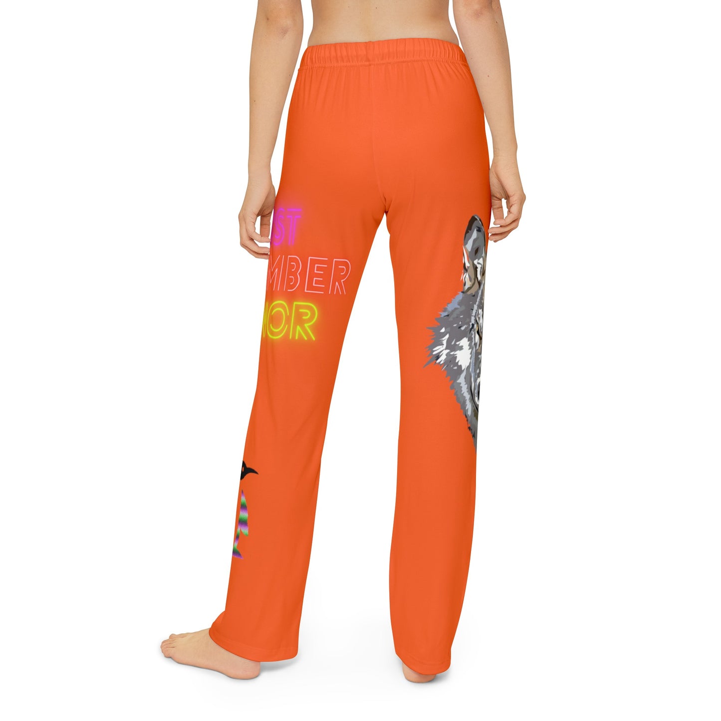 Kids Pajama Pants: Wolves Orange