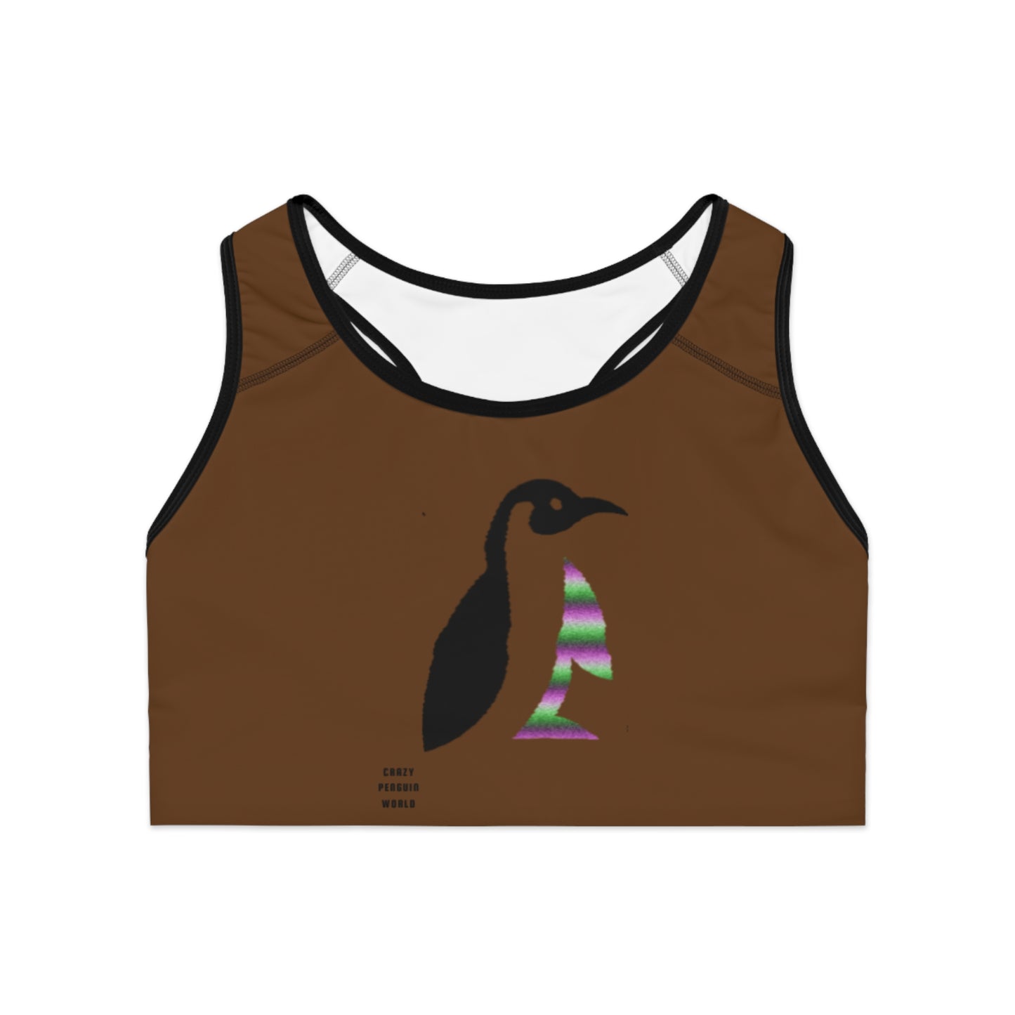 Sports Bra: Crazy Penguin World Logo Brown